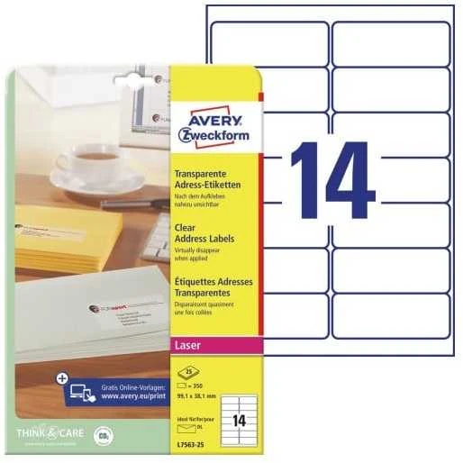 Avery Zweckform Skaidrios rašalinės etiketės 99.1x38.1mm 25 lakštų (L7563-25)