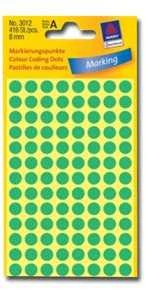 Lipdukai Avery Zweckform, apvalūs, Ø8mm, 416vnt pakuotėje, žalios spalvos