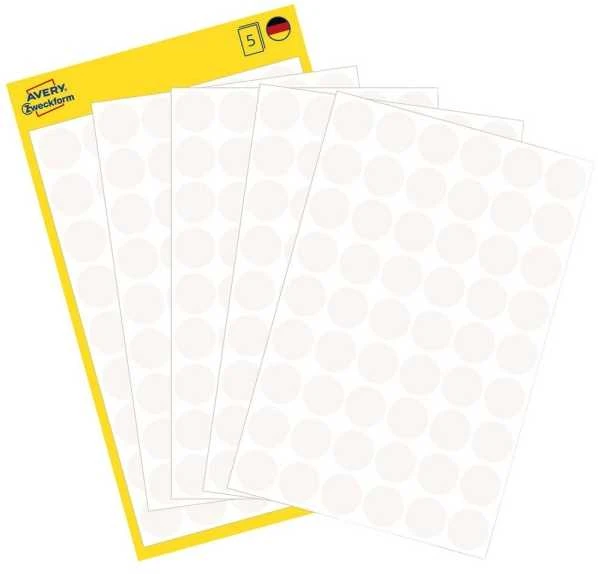 Lipdukai Avery Zweckform, apvalūs, Ø12mm, 270vnt pakuotėje, baltos spalvos