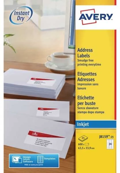 Avery Zweckform A4 ETIKETĖS AVERY 63,5 X 33,9 MM BALTA (24)