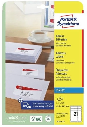 Avery Zweckform ETIKETĖ ZF J8160-25ARK ADRESAS balta - J8160-25