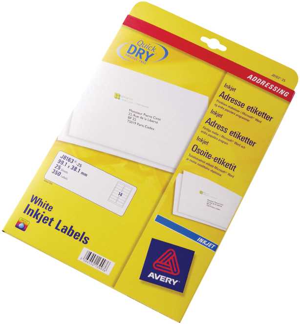 Avery Zweckform Adresų etiketės vokams 99,1 x 38,1 mm (J8163-25)