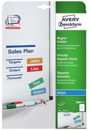 Staples Kabės AVERY Magnetinės lipnios etiketės 210x297mm, 5 lapai