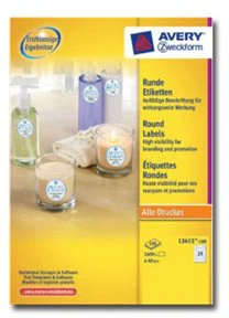 Avery Lipnios etiketės Zweckform L3415, 40mm, A4, apvalios, 100 lapų, baltos spalvos