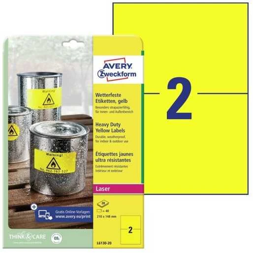 Avery Zweckform vandeniui atsparios etiketės, didelės apkrovos 210 x 148 mm geltonos (L6130-20)