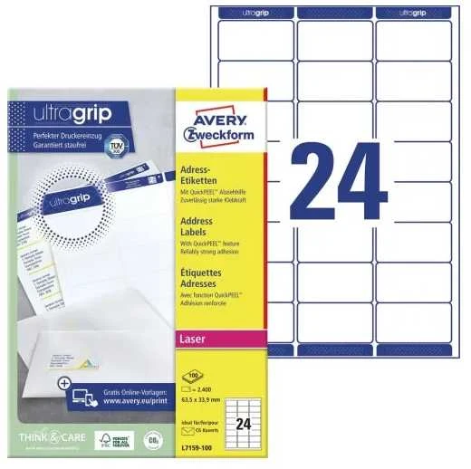Avery Zweckform adresų etiketės 63,5 x 33,9 mm vokams (L7159-100)