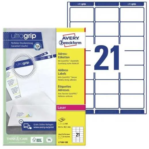Avery Zweckform LABELZF 7160 63.5X38.1 100 LAPŲ / 2100 ETIKETĖ - 7160-100