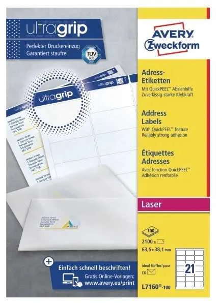 Avery Zweckform LABELZF 7160 63.5X38.1 100 LAPŲ / 2100 ETIKETĖ - 7160-100