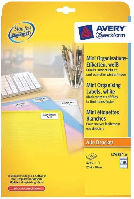 Avery Zweckform etiketės ženklinimui ir organizavimui 25,4 x 10 mm (L7658-25)