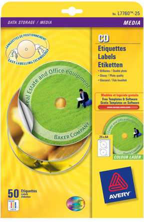 Avery Zweckform 25 vienetų kompaktinių diskų (DVD) etiketės