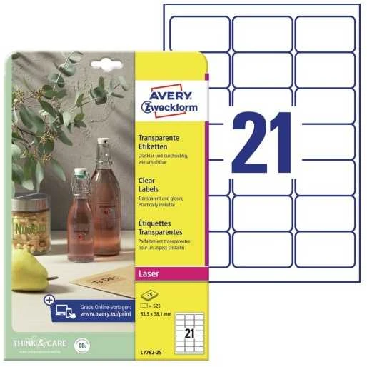 Avery Zweckform skaidrios krištolinės produktų etiketės 63,5 x 38,1 mm (L7782-25)