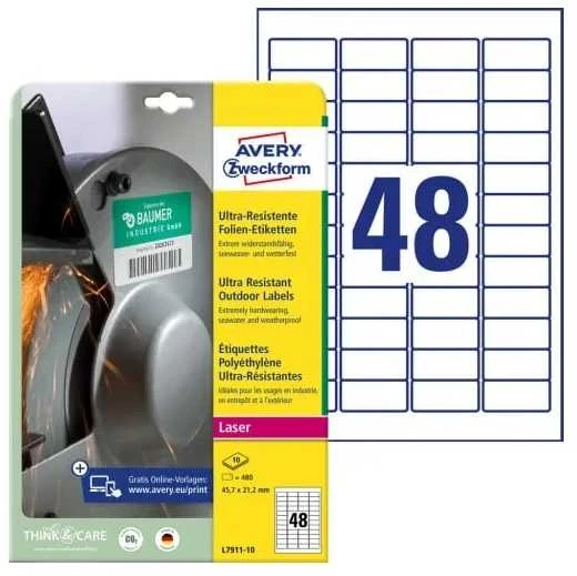 Avery Zweckform itin atsparus A4 45,7x21,2mm balta