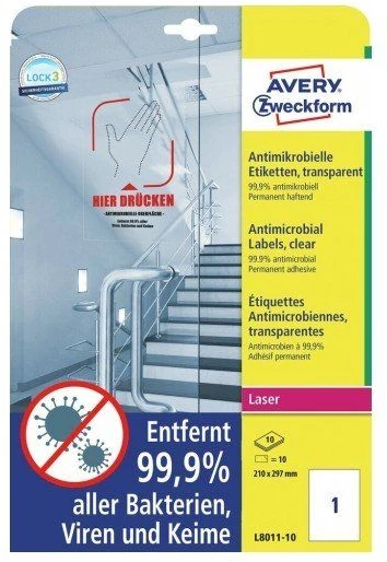 Avery Zweckform Avery L8011-10, permatomas, A4, poliesteris, permanentinis, stačiakampis, 70 g/m²