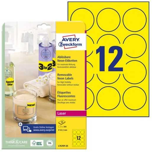 Avery Zweckform neoninės etiketės Ø 63,5 mm geltona (L7670Y-25)