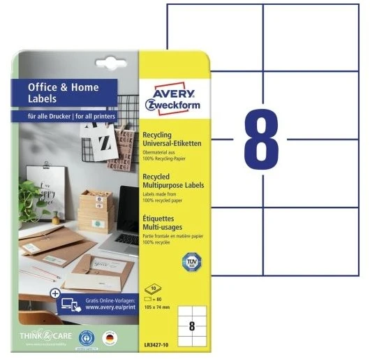 Avery Zweckform „Avery LR3427-10“, Balta, Lipni spausdintuvo etiketė, A4, Popierius, Terminis rašalinis spausdintuvas, Nuolatinis