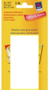 Avery Zweckform Mini lapinės etiketės, skirtos rašyti ranka, 98 x 51 mm, balta, 6 vnt -3047