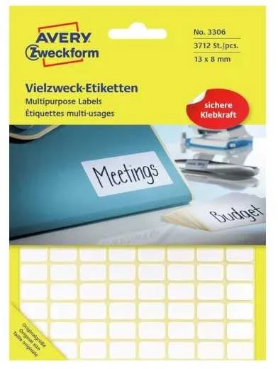 Avery Zweckform Mini lapinės etiketės rašymui ranka, 13 x 8mm, balta, 3712 vnt -3306