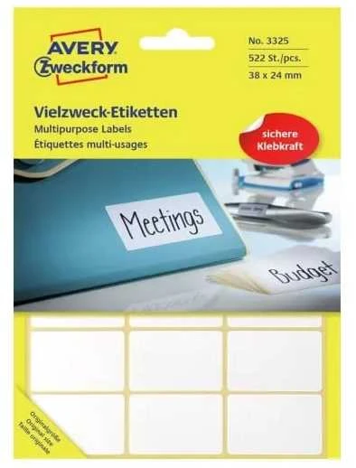 Avery Mini lapinės etiketės rašymui ranka, 38 x 24 mm, balta, 522 vnt.
