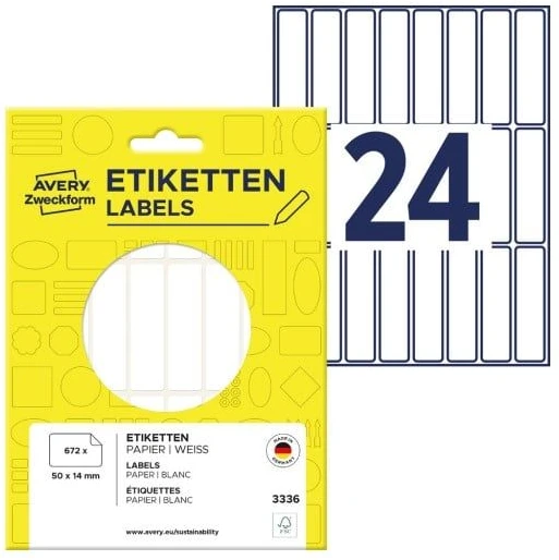Avery Mini lapinės etiketės rašymui ranka, 50 x 14 mm, balta, 672 vnt.