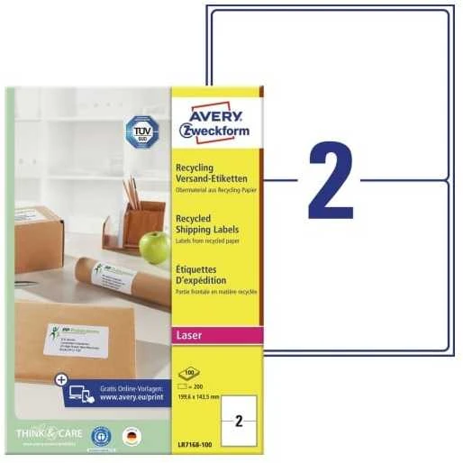 Avery Zweckform Avery QuickPEEL, Balta, A4, 199,6 mm, 143,5 mm, 200 vnt., 100 lapų