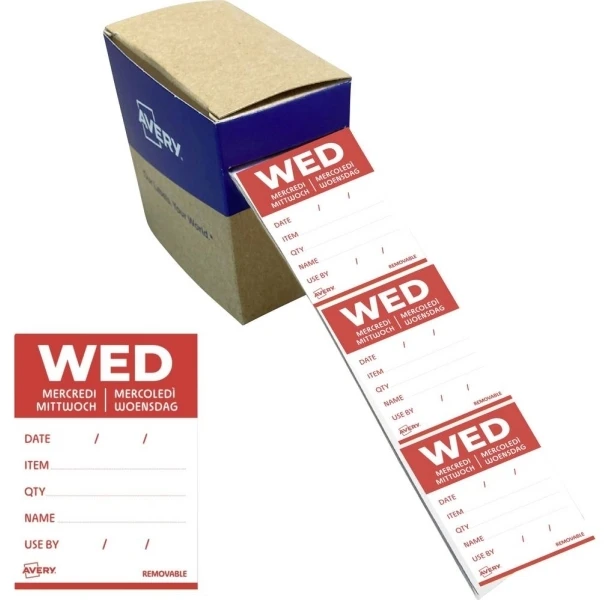 Avery Zweckform AVERY Dienos etiketės WED, 40 x 56 mm, raudoni užrašomi tekstų laukai, užapvalinti kampai, nuimamos, – 1 vnt. (DLDWEDREV-500)