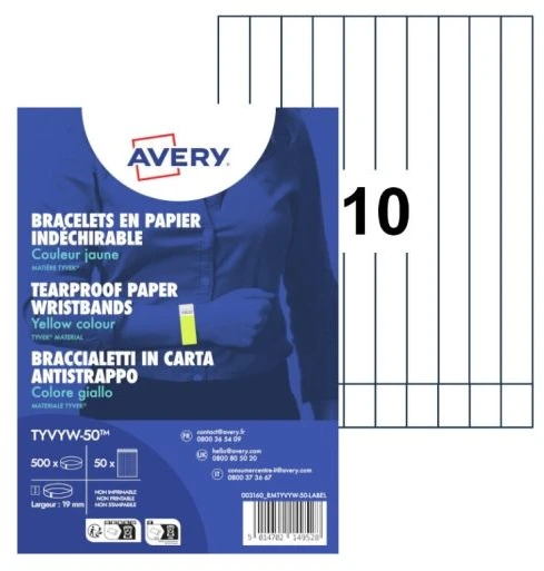 Avery Zweckform Kontrolinė renginių apyrankė Tyvek neoninės geltonos spalvos 265x19mm