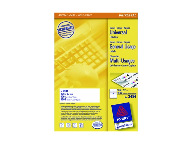 Avery Zweckform universalios etiketės Avery Zweckform 3484, dydis 105 x 37 mm, 1600 etiketės (3484 K)