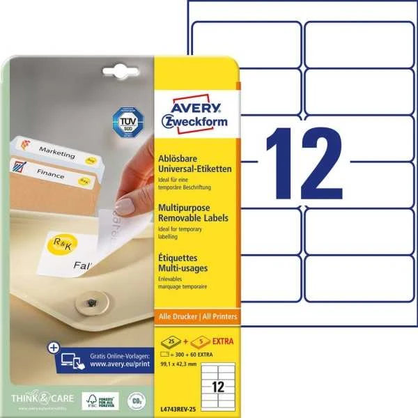 Avery Zweckform ETYK.ZF L4743REV-25 99.1X42.3 25 lapai. ETIKETĖ - L4743REV-25