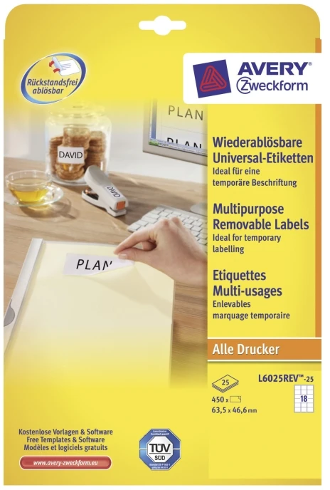Avery Zweckform ETYK.ZF L6025-25 63.5X46.6 balta ETIKETĖS