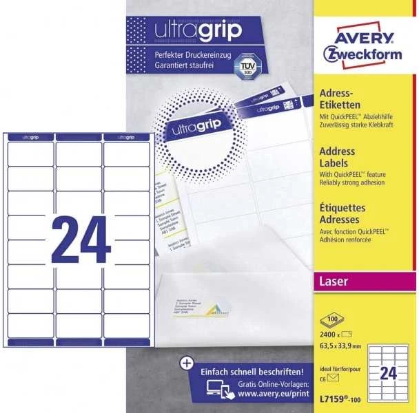 Avery Zweckform adresų etiketės 63,5 x 33,9 mm vokams (L7159-100)