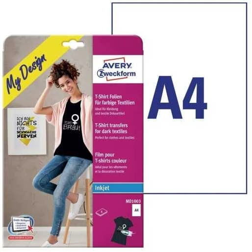 Avery Zweckform Lyginamos folijos spalvotiems audiniams A4 4 lapai perkėlimo folijos + 4 lakštai silikoninio popieriaus