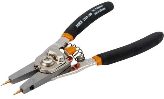 Bahco replės vidiniams ir išoriniams fiksavimo žiedams su nustatomu fiksatoriumi, 160 mm, 7-26/3-26 mm