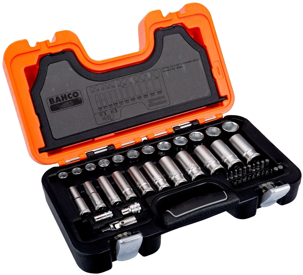 Bahco Galvučių ilgų ir trumpų rinkinys 10-22mm + bits PH,PZ,HEX,TORX 53vnt 3/8"