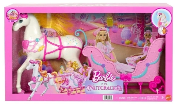 Mattel BARBIE NUTCRACKER LAND OF SWEETS žirgo ir rogių rinkinys - Spragtuko kolekcija (JNH63)