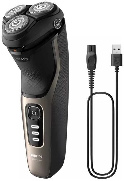 Elektrinis Skustuvas - Philips S3242/12 rotacinis skustuvas, įkraunamas, plaunamas, 60 minučių veikimo laikas, juodas, auksinis