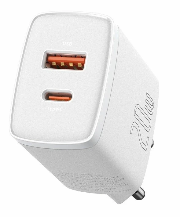 „Baseus“ kompaktiškas įkroviklis 1 x USB-A 1 x USB-C 3 A (6953156207240)