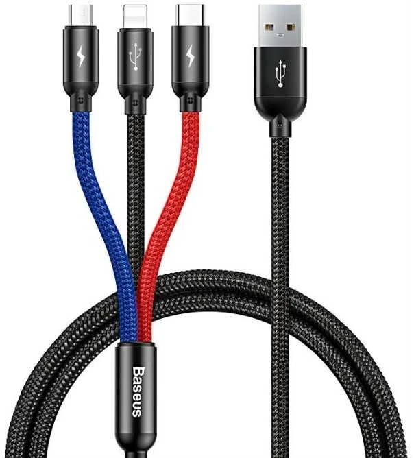 Baseus 3in1 kabelis USB-C / Lightning / Micro 3.5A 0.3m - Juodas