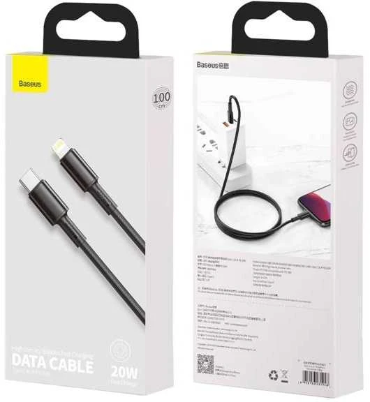 USB kabelis Baseus High Density Braided Fast Data PD 20W Type-C į Lightning 1.0m juodas CATLGD-01