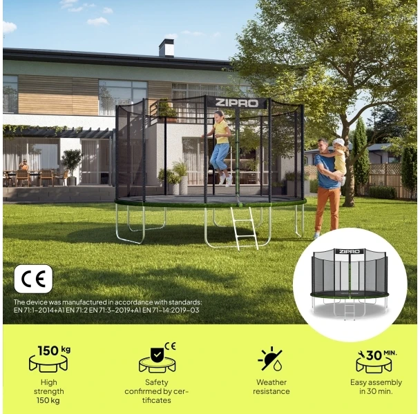 Zipro 12FT batutas su apsauginiu tinklu ir techniniais duomenimis