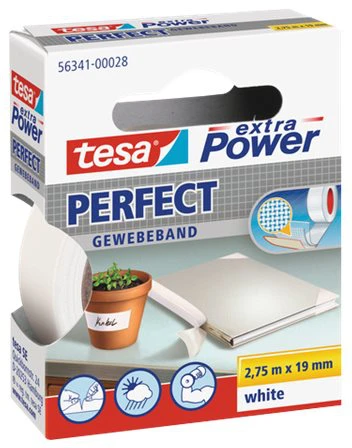 Tesa Extra Power Perfect Lipni juosta 19 mm, 2,75 m, baltos spalvos