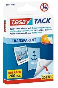 Tesa adhesive pads TACK, 200pcs., reusable, transparent