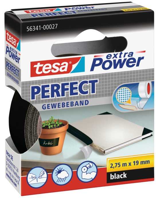 Beiersdorf Tesa extra Power Perfect medžiaginė juosta 2,75m 19mm juoda