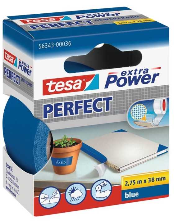Tesa extra Power Perfect medžiaginė juosta 2,75m 38mm mėlyna