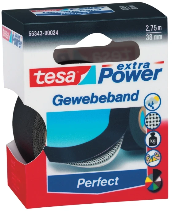 Tesa extra Power Perfect medžiaginė juosta 2.75m 38mm juoda