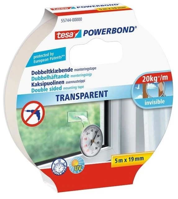 Tesa Powerbond tvirtinimo juosta skaidri, 5 m, 19 mm