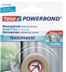 Tesa Powerbond tvirtinimo juosta skaidri, 5 m, 19 mm