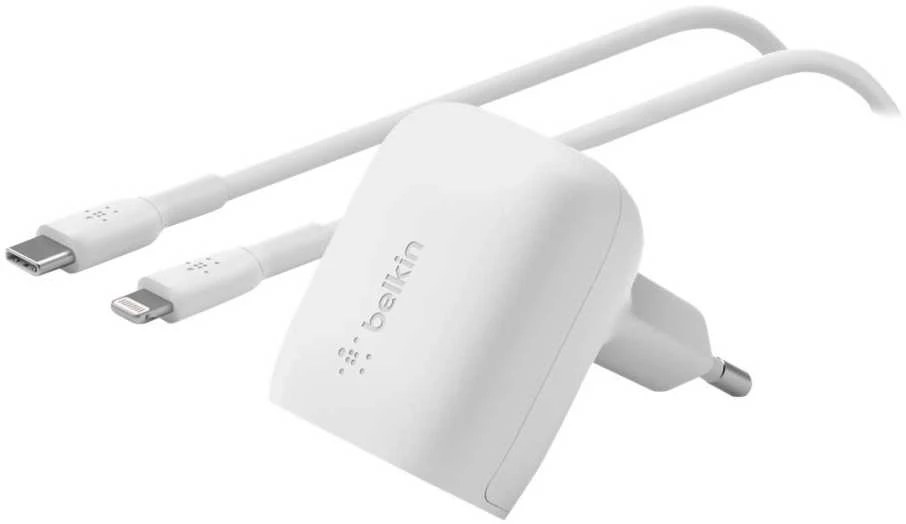 Įkroviklis buitinis Belkin Boost Charge 20W USB-C PD + USB-C to Lightning kabelis baltas