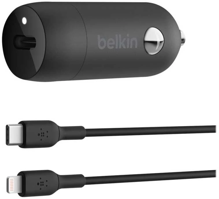 Belkin 30W USB-C, PD, PPS, juoda + kabelis Lightning