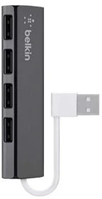 „Belkin“ itin plokščias 4 prievadų plonas „Travel-Hub“ pasyvus juodas F4U042BT