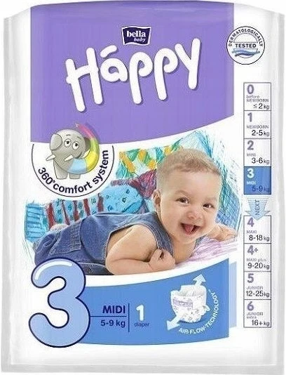Bella Pieluchy Happy Midi 3, 5-9kg, 1 vnt.
